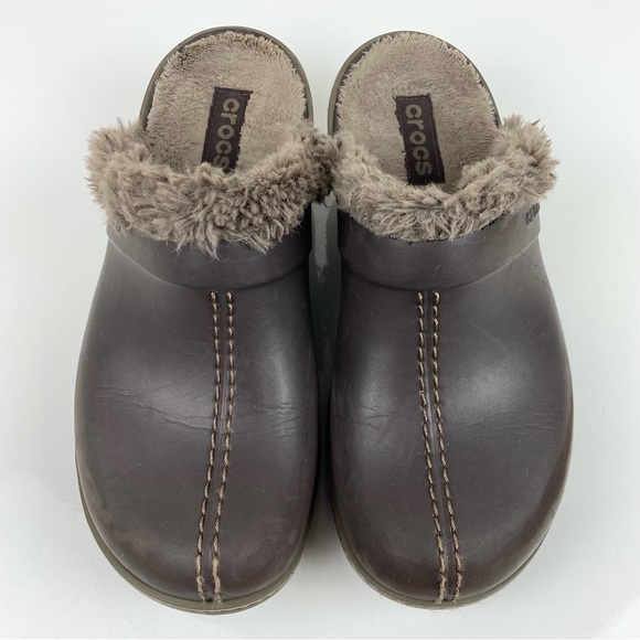 Crocs Women’s Eva Fur Lined Mule Clog Brown Slip On Size 7.0 - Picture 3 of 10